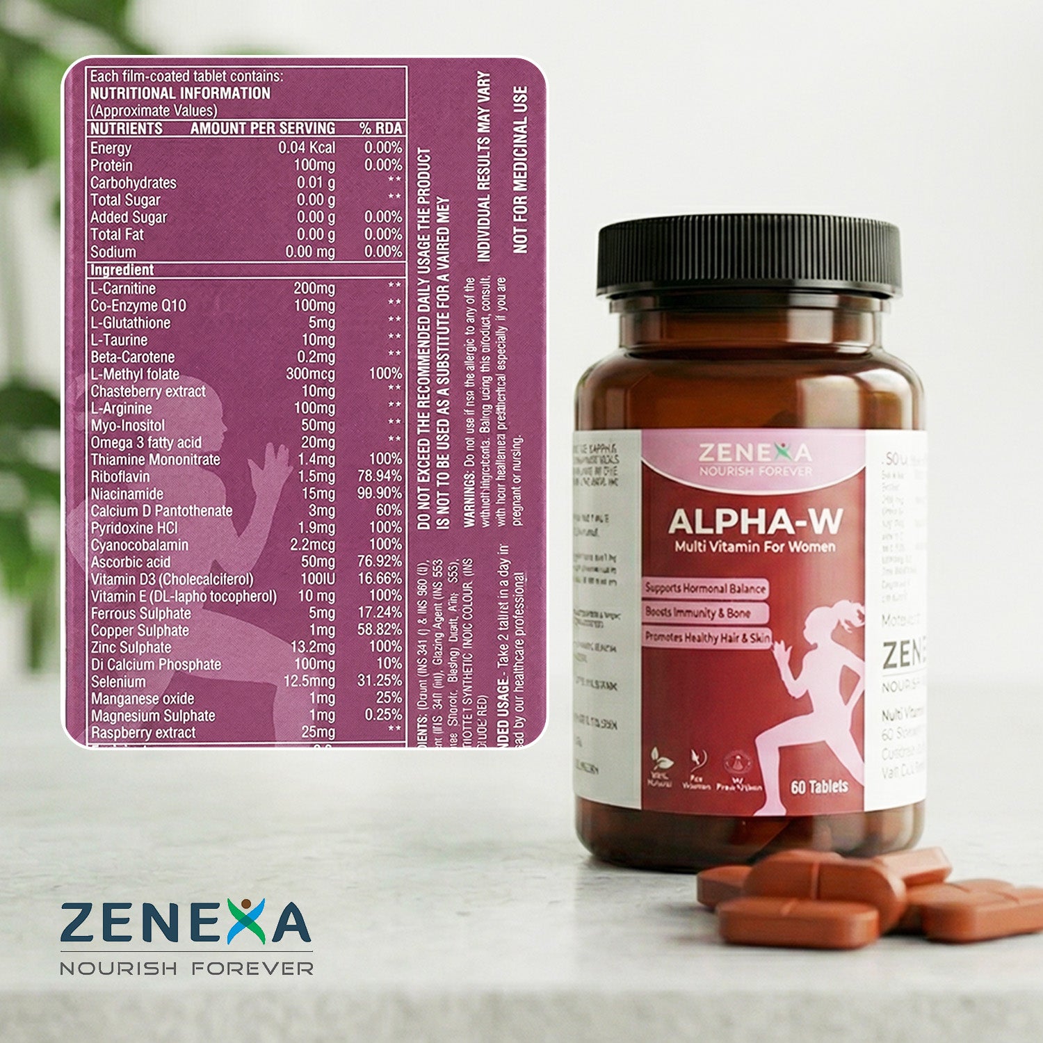 Zenexa Alpha-W Multivitamin for Women – Supports Hormonal Balance, Boosts Immunity & Bone Health