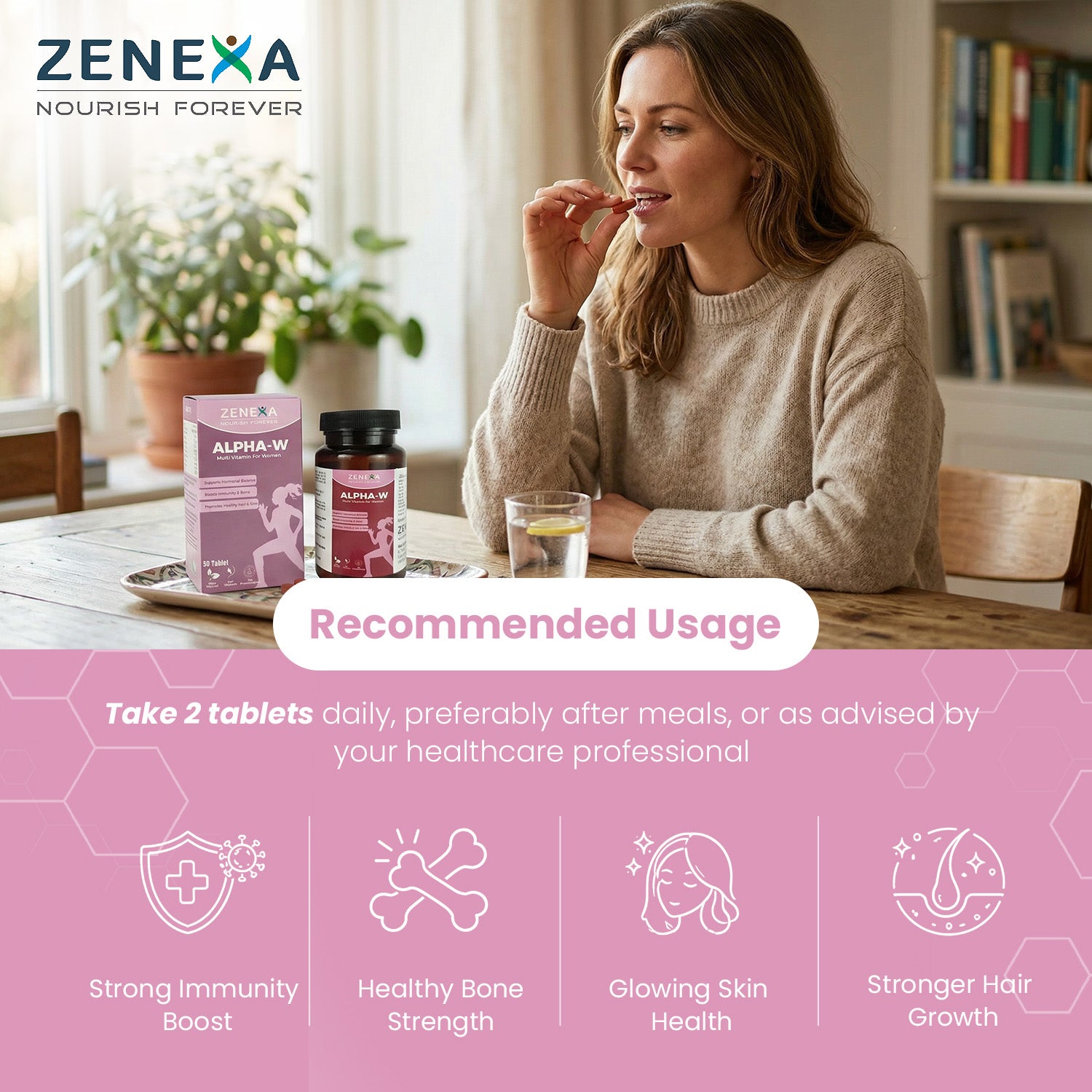 Zenexa Alpha-W Multivitamin for Women – Supports Hormonal Balance, Boosts Immunity & Bone Health