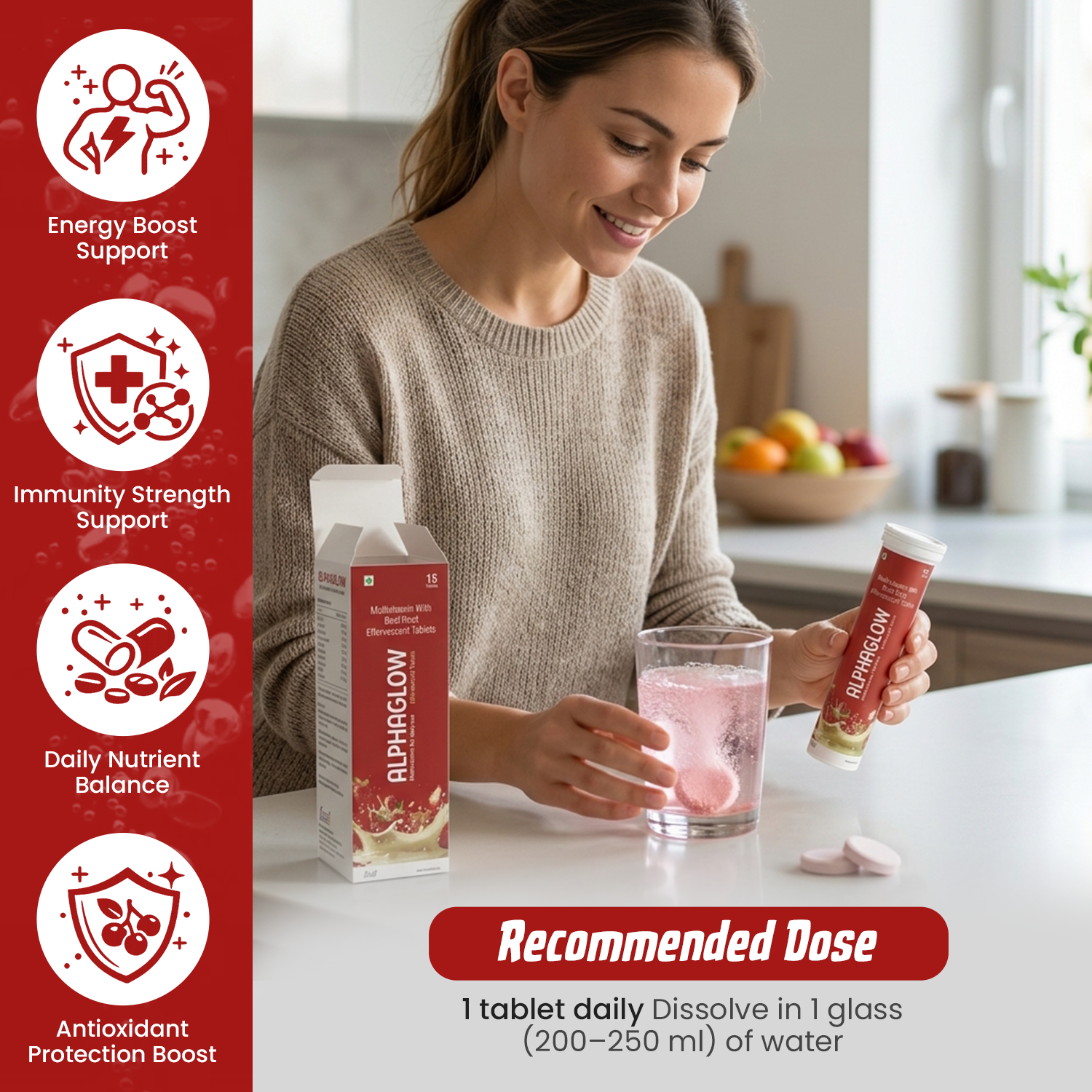 Alphaglow Multivitamin with Beet Root Effervescent Tablets