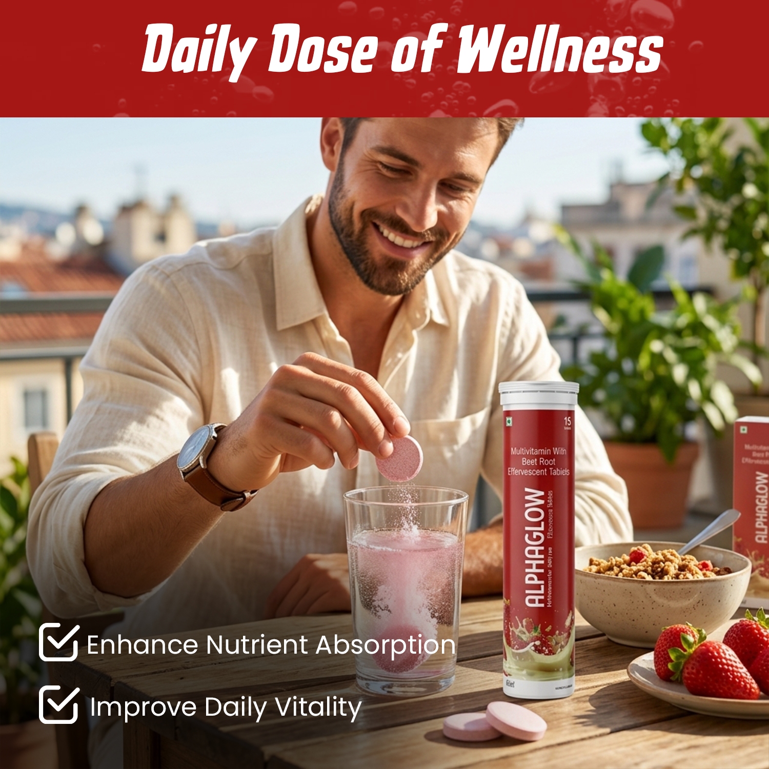 Alphaglow Multivitamin with Beet Root Effervescent Tablets