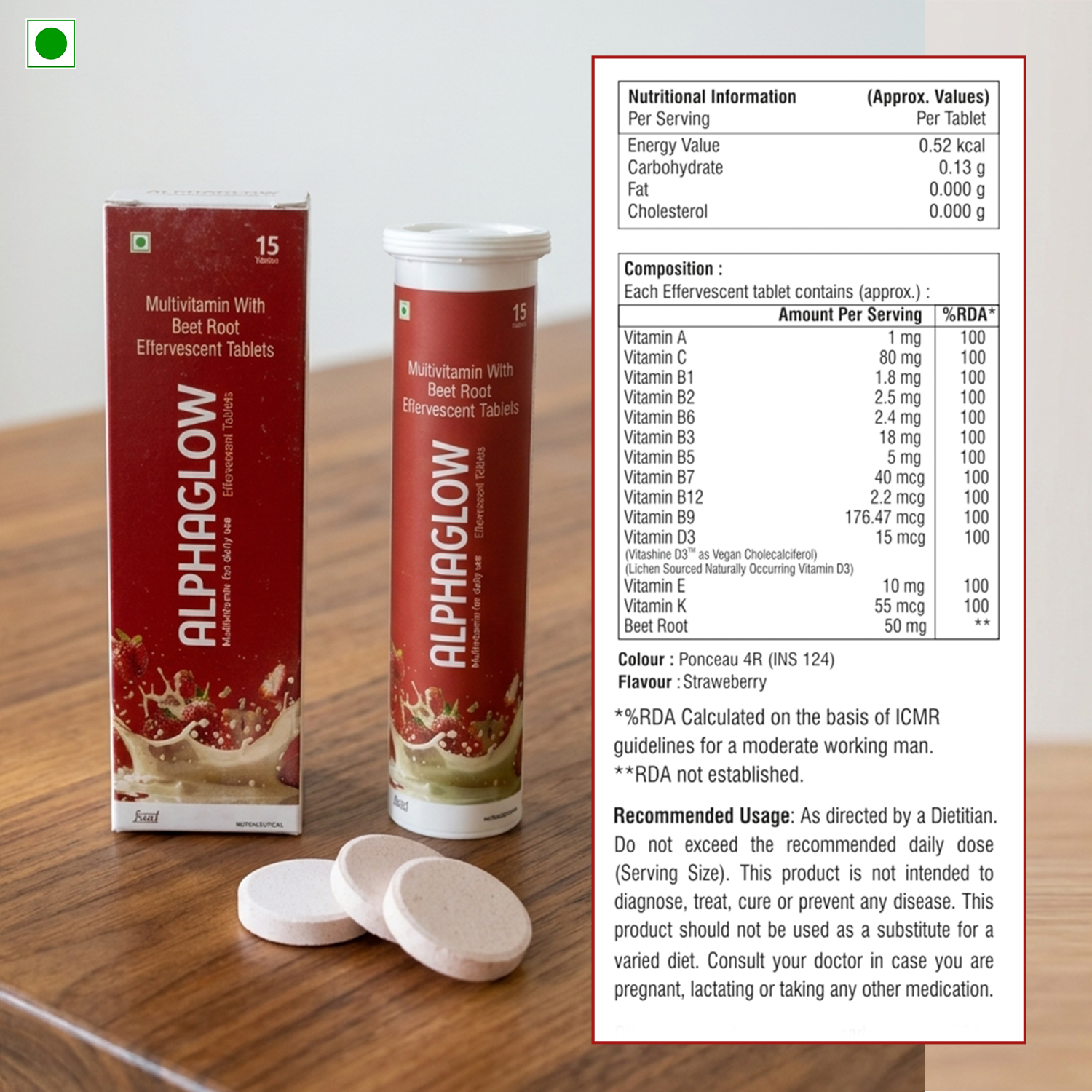 Alphaglow Multivitamin with Beet Root Effervescent Tablets