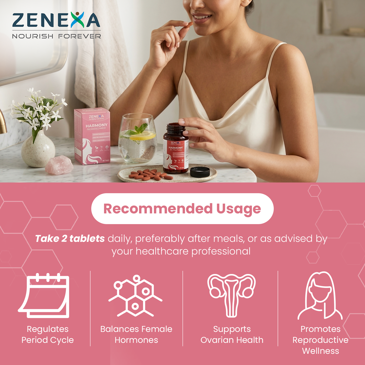 Zenexa Harmony PCOD/PCOS Supplement – For Hormonal Balance, Period Cycle Regulation