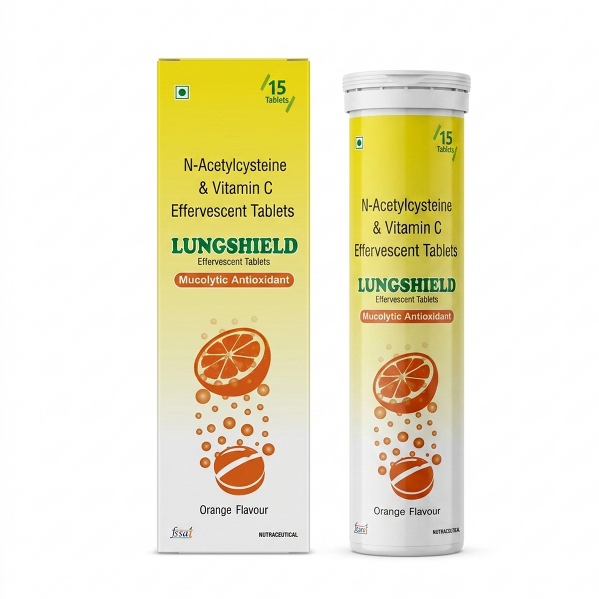 Lungshield Effervescent Tablets - Orange Flavor (15 Tablets) - with N-Acetylcysteine (NAC) &amp; Vitamin C
