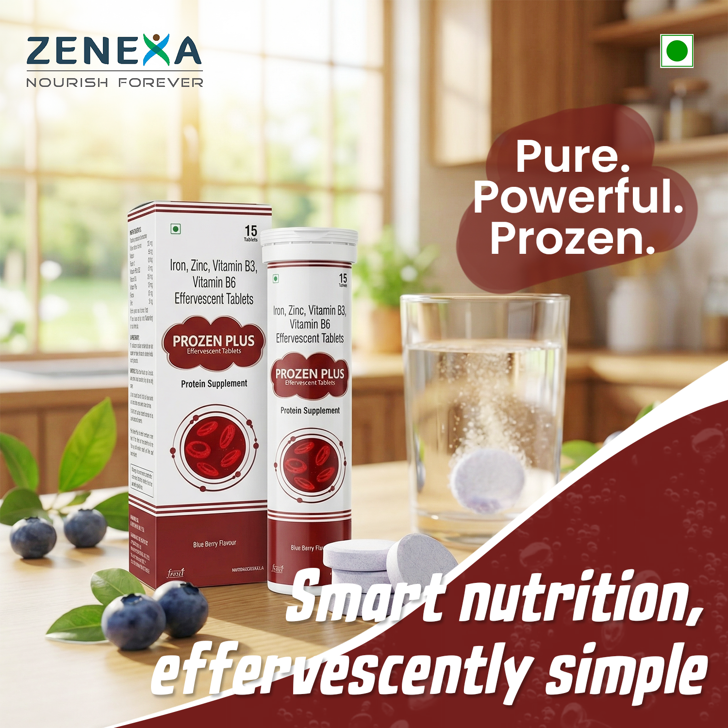 PROZEN PLUS Iron, Zinc, Vitamin B3 & Vitamin B6 Effervescent Tablets