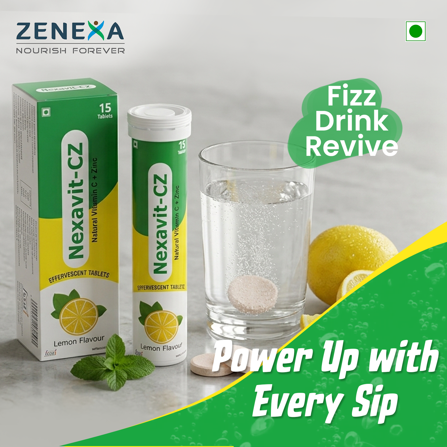 Nexavit-CZ Natural Vitamin C & Zinc Effervescent Tablets