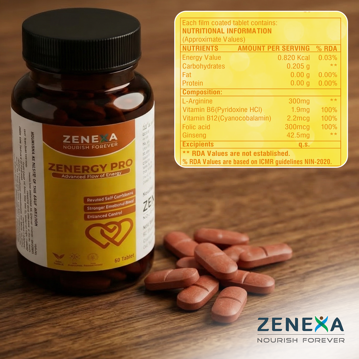 Zenexa Zenergy Pro Advanced Flow of Energy – L-Arginine & Ginseng Tablets