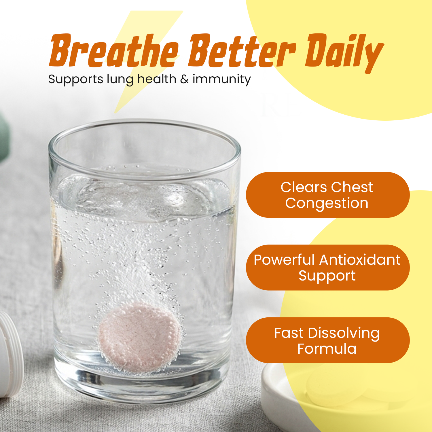 Lungshield Effervescent Tablets - Orange Flavor (15 Tablets) - with N-Acetylcysteine (NAC) &amp; Vitamin C