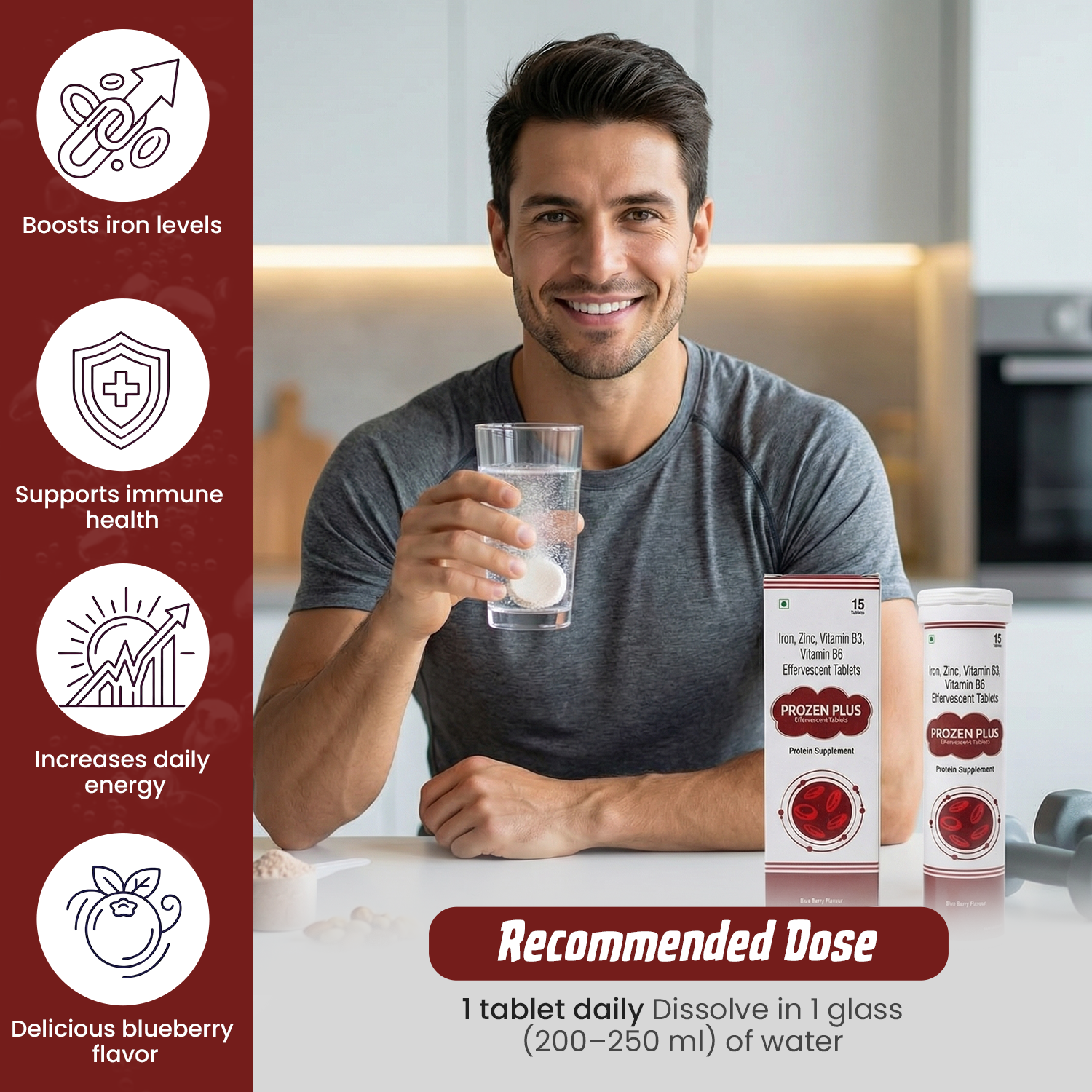 PROZEN PLUS Iron, Zinc, Vitamin B3 & Vitamin B6 Effervescent Tablets