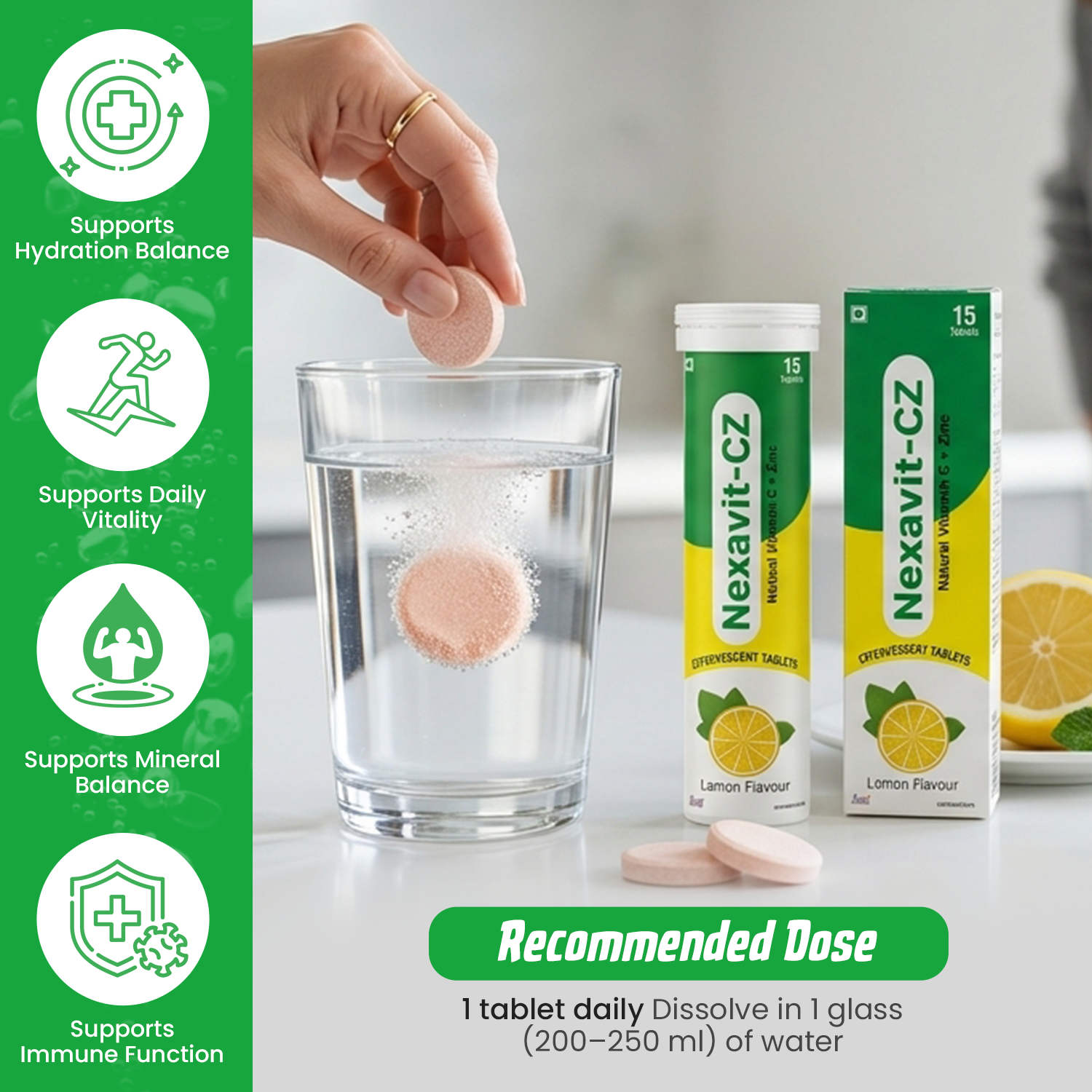 Nexavit-CZ Natural Vitamin C & Zinc Effervescent Tablets