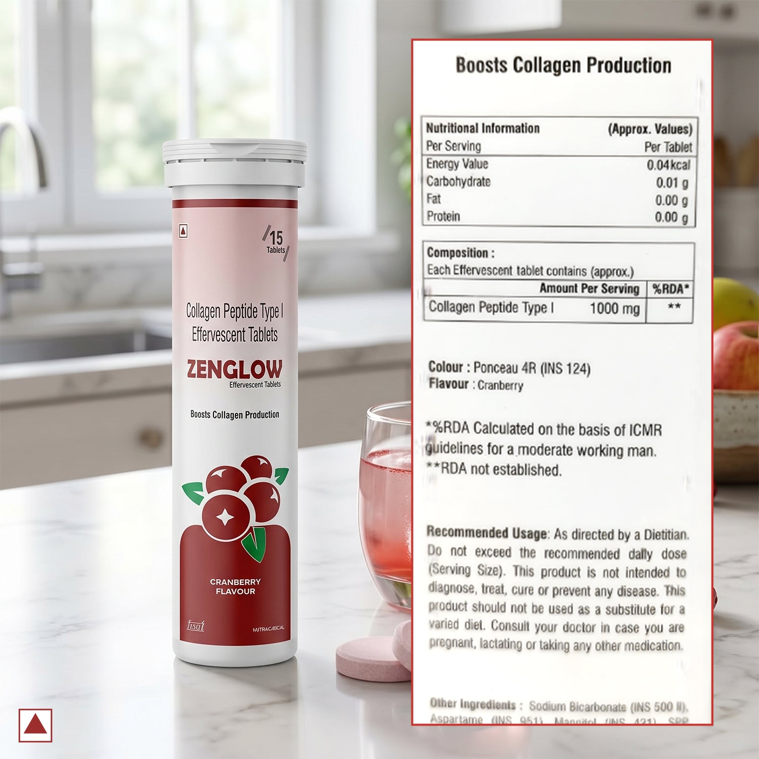 Zenglow Collagen Peptide Type I Effervescent Tablets – Anti-Aging Skin Elasticity & Youthful Glow