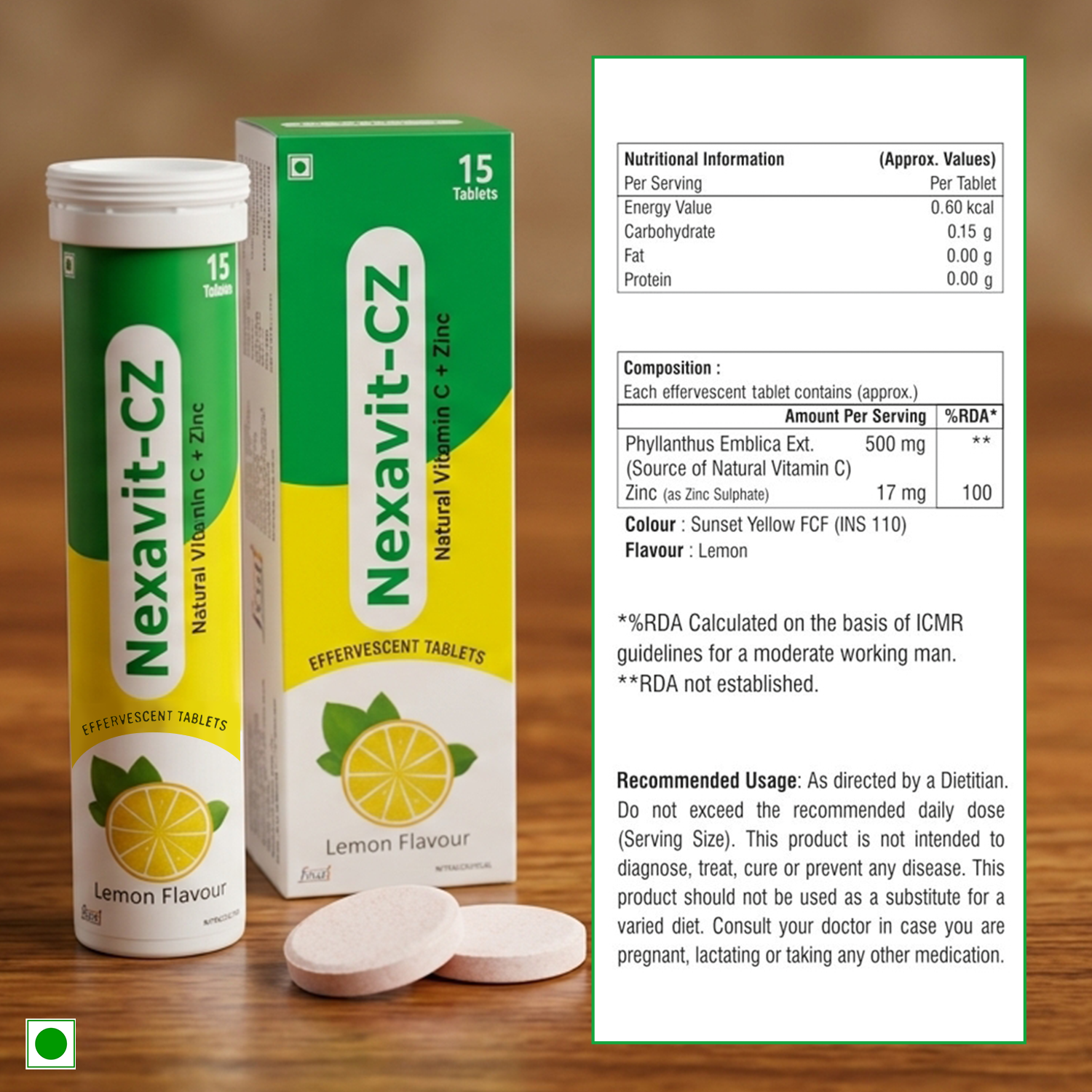 Nexavit-CZ Natural Vitamin C & Zinc Effervescent Tablets