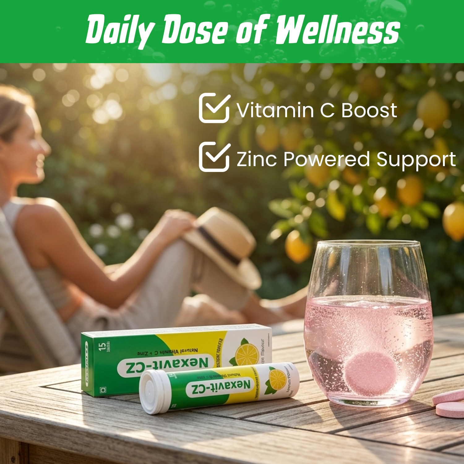 Nexavit-CZ Natural Vitamin C & Zinc Effervescent Tablets