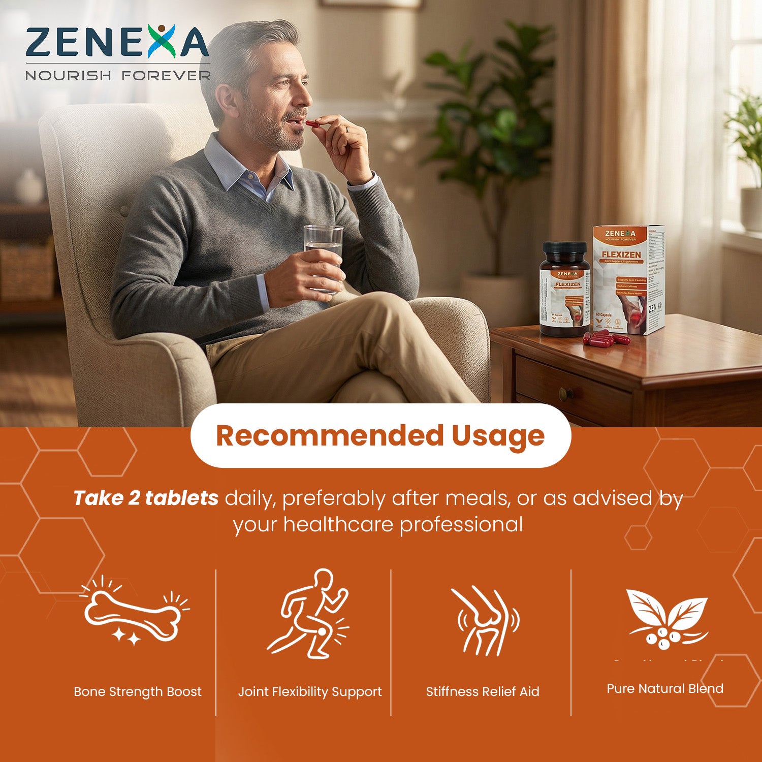 Zenexa Flexizen Joint Support Supplement – Supports Joint Flexibility & Bone Health