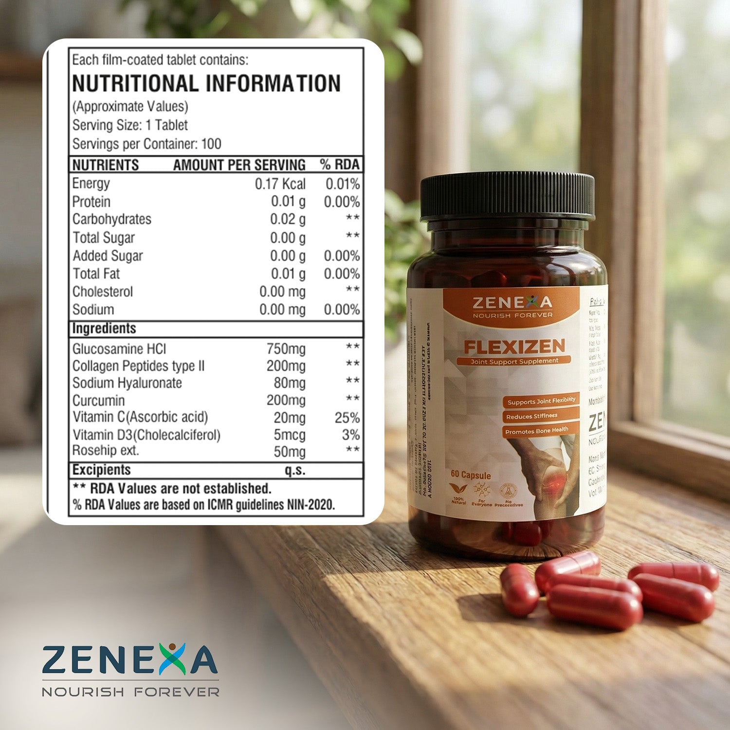 Zenexa Flexizen Joint Support Supplement – Supports Joint Flexibility & Bone Health