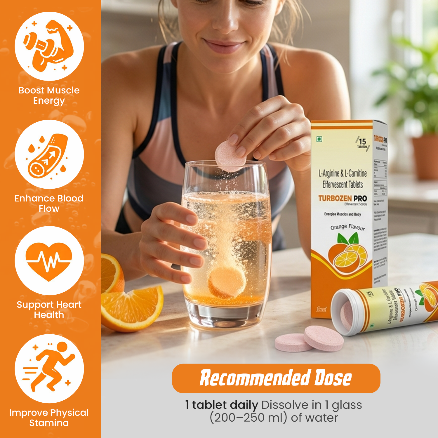 Turbozen Pro L-Arginine & L-Carnitine Effervescent Tablets – Muscle Energy, Stamina & Post-Workout Recovery