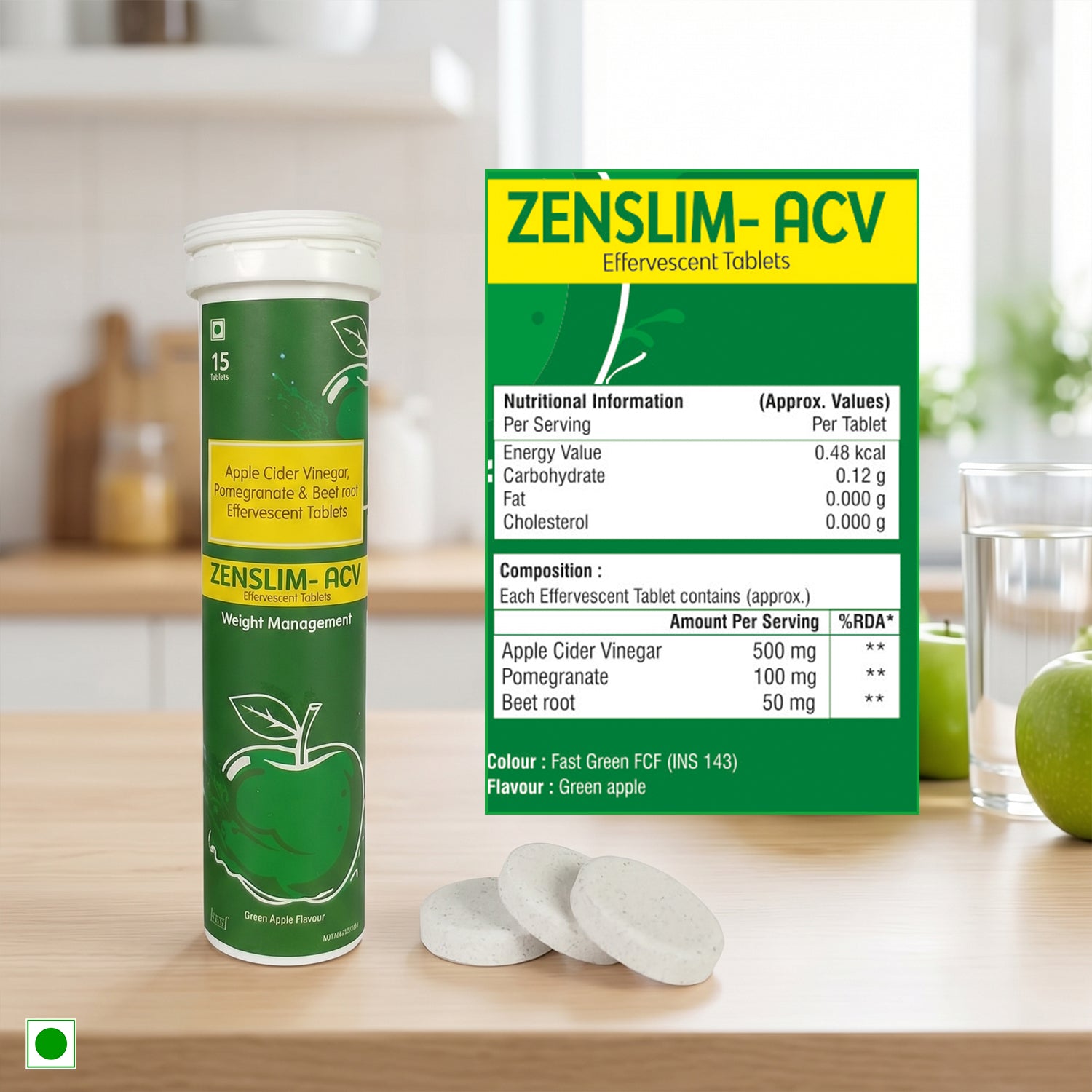 ZENSLIM-ACV Apple Cider Vinegar Effervescent Tablets with Pomegranate & Beetroot
