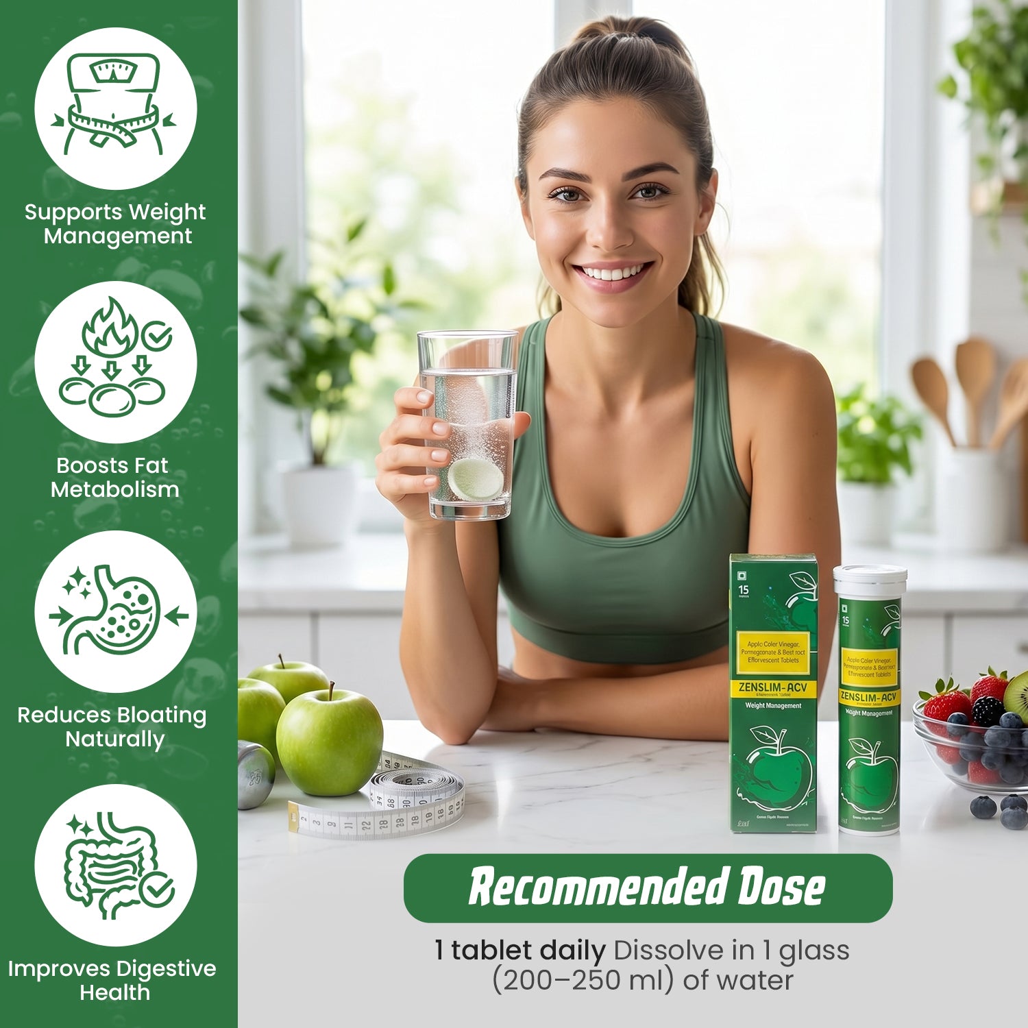ZENSLIM-ACV Apple Cider Vinegar Effervescent Tablets with Pomegranate & Beetroot