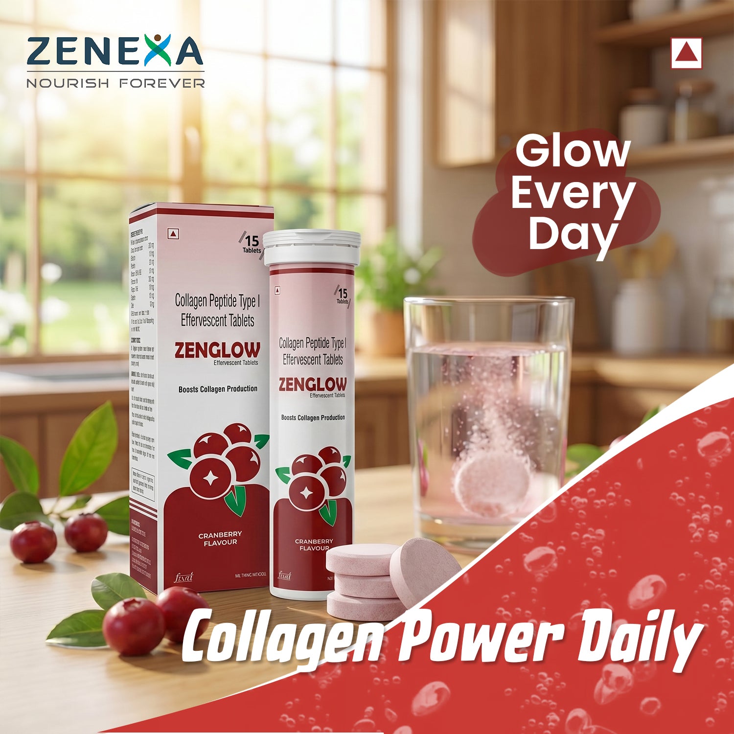 Zenglow Collagen Peptide Type I Effervescent Tablets – Anti-Aging Skin Elasticity & Youthful Glow