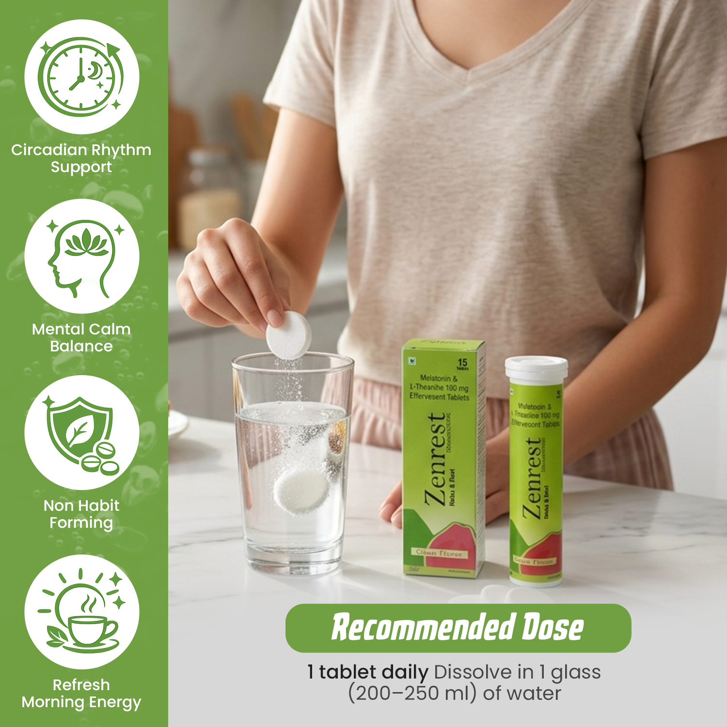 Zenrest Melatonin & L-Theanine (100mg) Effervescent Tablets – Relax & Rest Sleep Aid – Guava Flavour