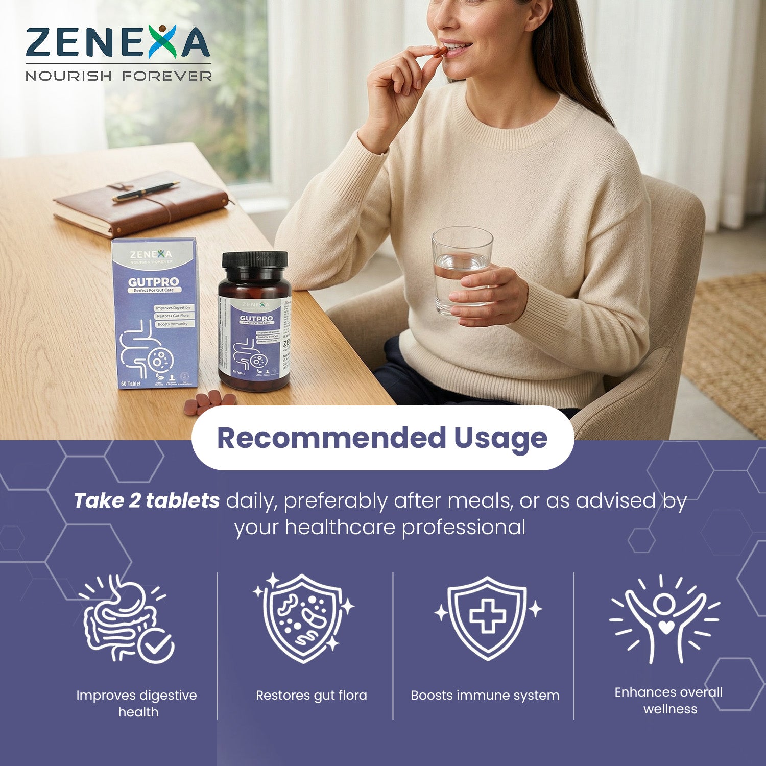 Zenexa GutPro Perfect For Gut Care – Probiotic & Prebiotic Supplement