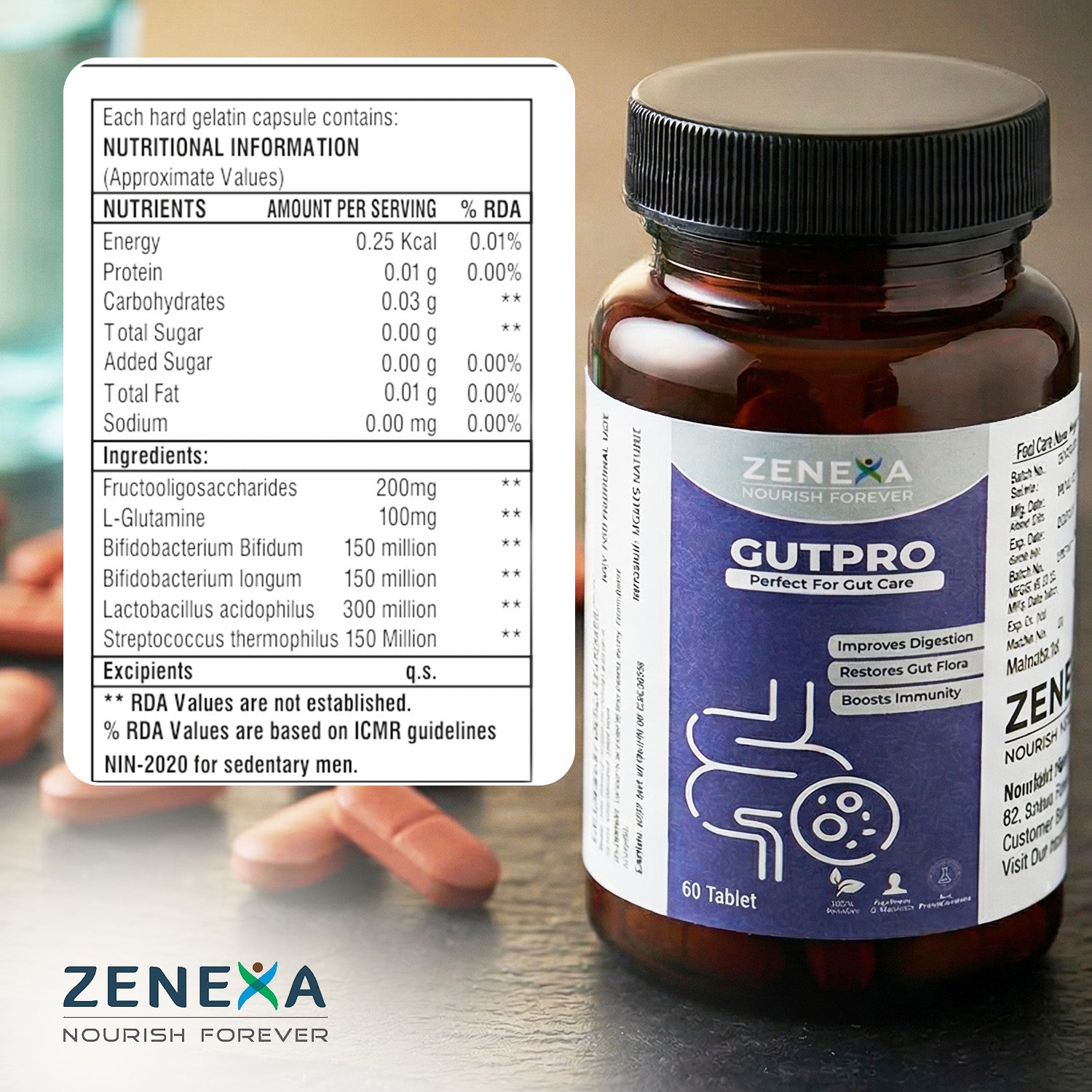 Zenexa GutPro Perfect For Gut Care – Probiotic & Prebiotic Supplement