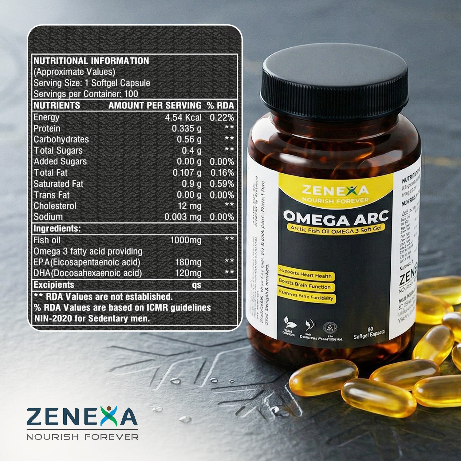 Zenexa Omega Arc Arctic Fish Oil Omega 3 Softgels